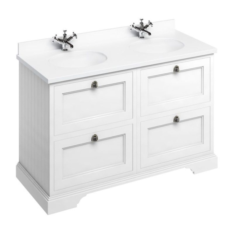 Burlington Vanity Unit with Minerva Worktop, 130cm with Drawers & 2 Basins